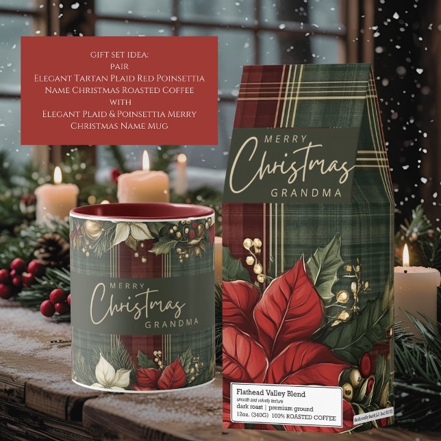 Elegant Plade & Poinsettia God jul Namn Mugg (Skapare uppladdad)