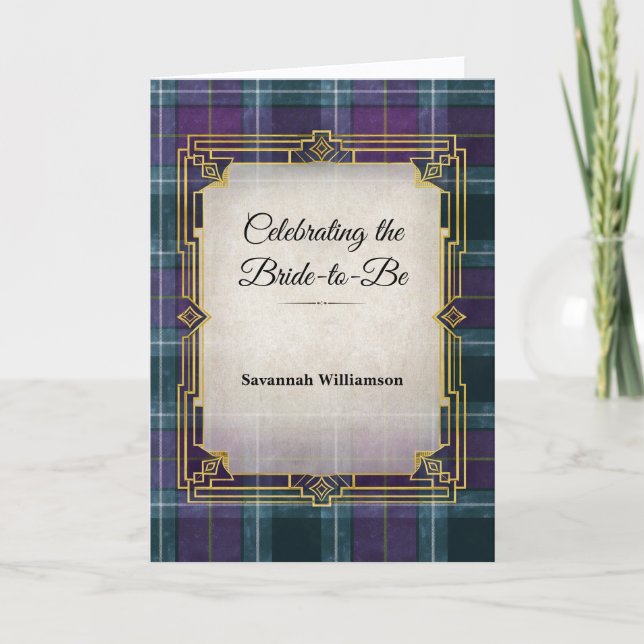 Elegant Plaid Art Deco Bridal Shower Kort (Framsida)