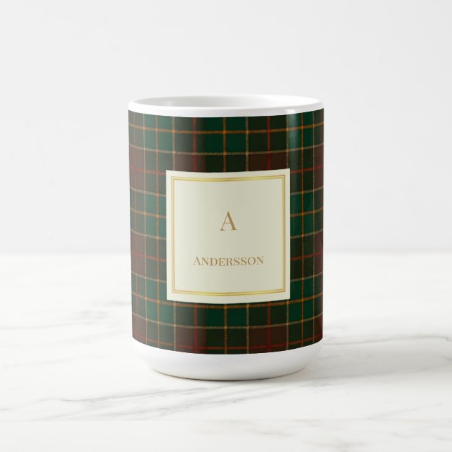 Elegant Plaid Mönster Monogram Anpassad Mugg (Center)