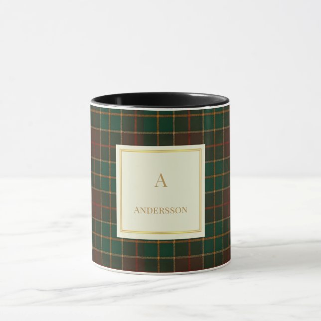 Elegant Plaid Mönster Monogram Anpassad Namn Mugg (Center)