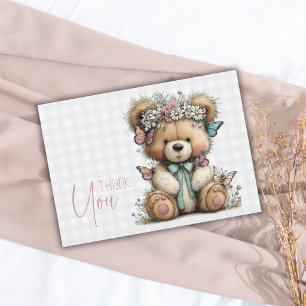 Elegant Plaid Teddy Blommig Tusenskönas Babyshower Tack Kort