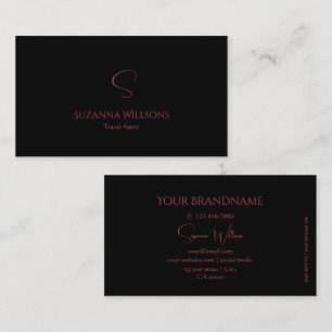 Elegant Plain Black and Red med Monogram Snyggt Visitkort