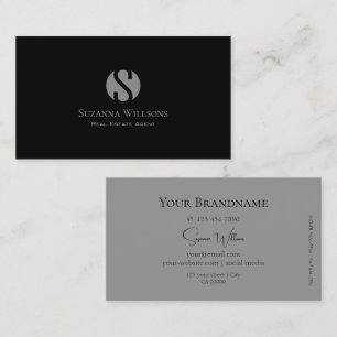 Elegant Plain Black och Grått med Monogram Modern Visitkort