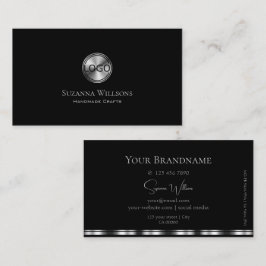 Elegant Plain Black och Silver med Logotyp Snyggt Visitkort