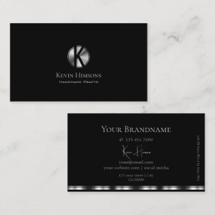 Elegant Plain Black och Silver med Monogram Chic Visitkort