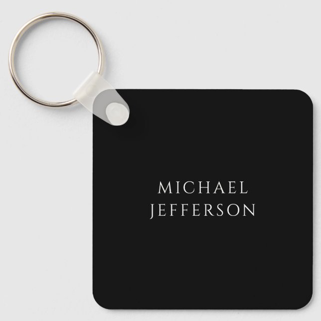 Elegant Plain Black White Personalized Custom Nyckelring (Framsida)