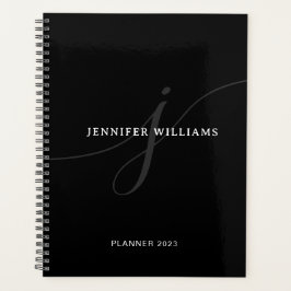 Elegant Plain Black White Silver-skript, Monogram