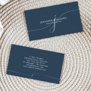 Elegant Plain Dusty Navy Blue Script Monogram Visitkort