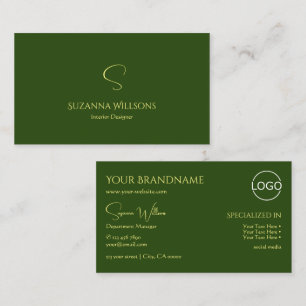 Elegant Plain Forest Grönt med Monogram och Logoty Visitkort