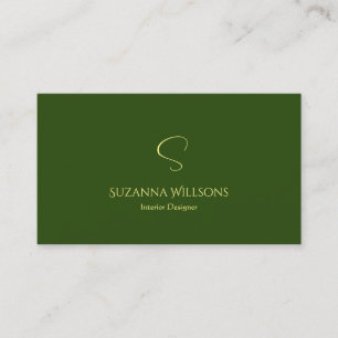 Elegant Plain Forest Grönt med Monogram Snyggt Visitkort