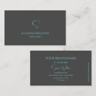 Elegant Plain Grått and Teal with Monogram Snyggt Visitkort