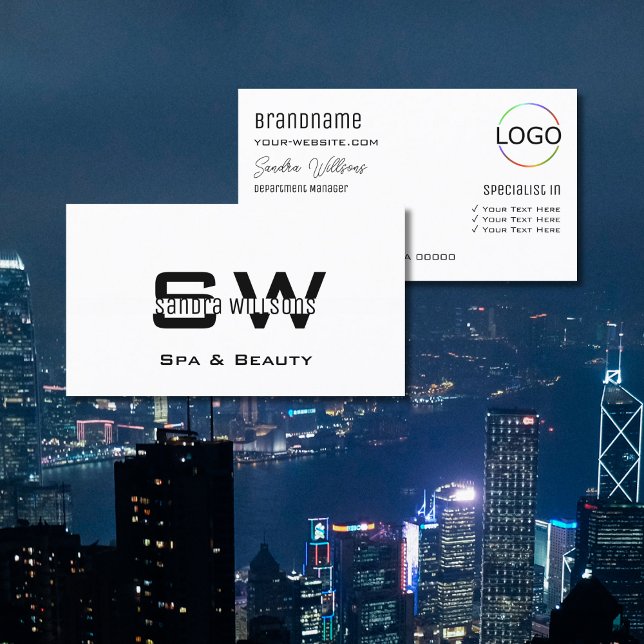 Elegant Plain White Classic med Monogram och Logot Visitkort (Skapare uppladdad)