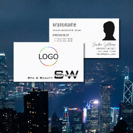 Elegant Plain White med Monogram Logotyp och Photo Visitkort