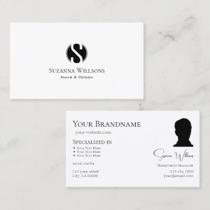 Elegant Plain White med Monogram och Photo Visitkort