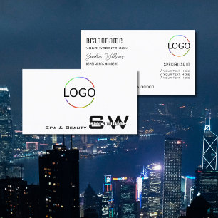 Elegant Plain White Modern med Monogram och Logoty Visitkort