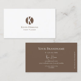 Elegant Plain White och Brown med Monogram Modern Visitkort