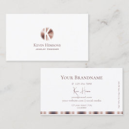 Elegant Plain White och Ro Guld med Monogram Visitkort