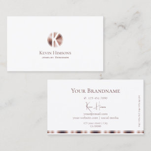 Elegant Plain White och Ro Guld med Monogram Visitkort