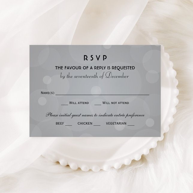 Elegant Platinum och Svart Måltid Bröllop OSA Kort (Skapare uppladdad)