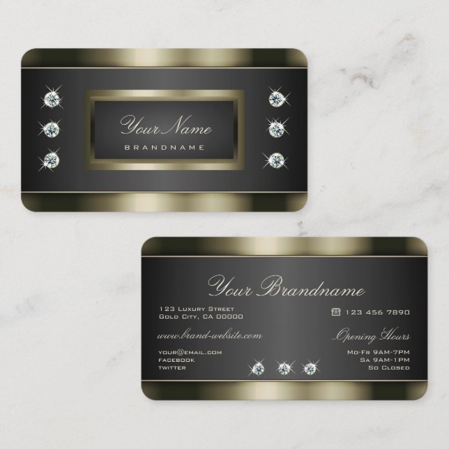 Elegant Platinum Silver och Black med diamanter Visitkort (Fram/baksida)