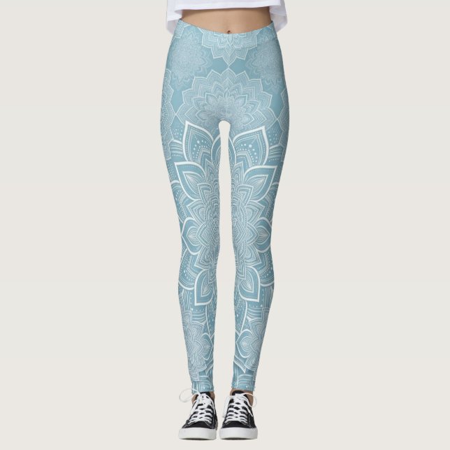 Elegant platt isblå mandala leggings (Framsida)
