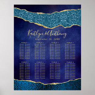 Elegant Plattsätet Bröllop i marinblått och Guld-a Poster
