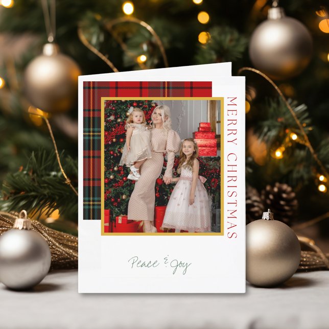 Elegant Play Modern Photo Foldad jul Helgkort (Elegant Plaid Modern Photo Folded Christmas Holiday Card)
