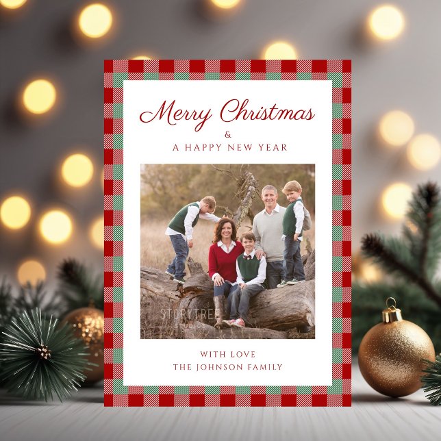 Elegant Play Photo-jul Julkort (Elegant Plaid Photo Christmas Holiday Card)
