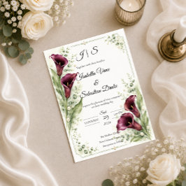 Elegant Plommon Calla Lily Romantisk Bröllop Inbjudningar