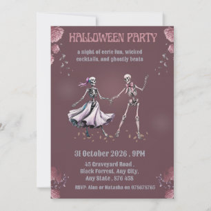 Elegant Plommon Dansande Skelett Halloweenfest Inbjudningar