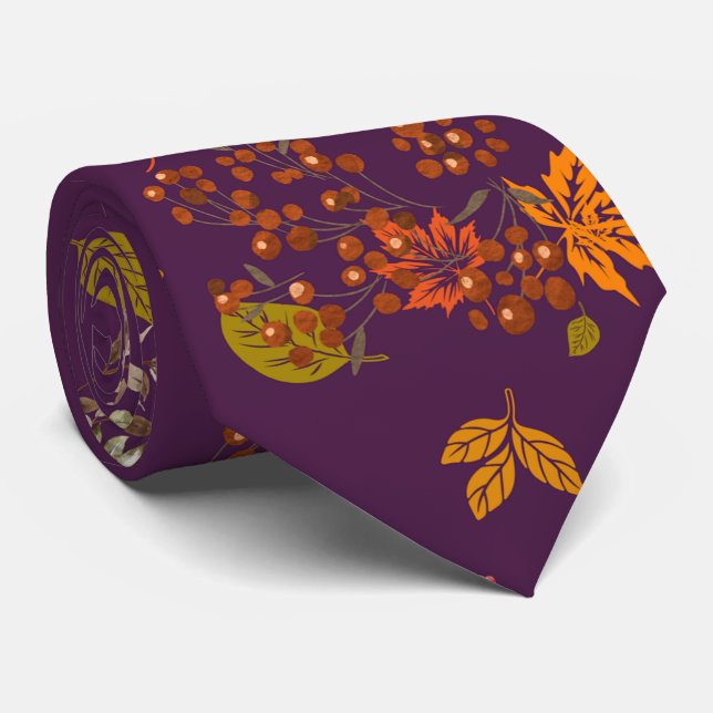 Elegant Plommon Höst Floral Botanisk Mönster  Slips (Rullad)