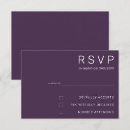 Elegant Plommon Lila Minimal Modern Bröllop RSVP Inbjudningar