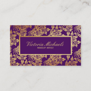 Elegant plommon- och guldblommigtvisitkort visitkort