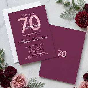 Elegant Plommon Rosa 70 och Fantastisk Födelsedag Inbjudningar