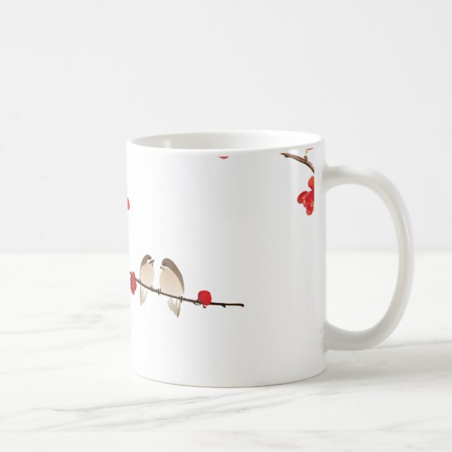 Elegant Plommonblomma & Fåglar Klassisk Mugg – Tid (Höger)