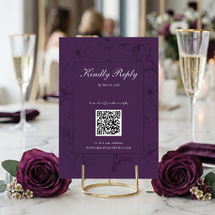 Elegant PlommonLila Blommig Linje Konst QR-kod Brö OSA Kort