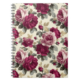Elegant Plommonros Elfenbensblommig Mönster Anteckningsbok