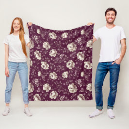 Elegant Plommonros Elfenbensblommig Mönster Fleecefilt