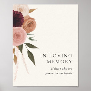 Elegant Plum Blommigt Bröllop i Loving Memory Sign Poster