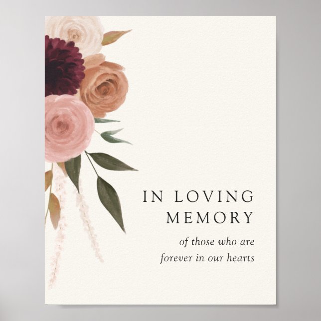 Elegant Plum Blommigt Bröllop i Loving Memory Sign Poster (Framsidan)