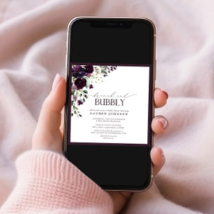 Elegant Plum Lila Blommigt Brunch & Bubble Shower Inbjudningar