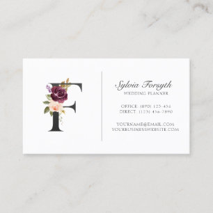 Elegant Plum Lila Blommigt Ro Monogram Visitkort