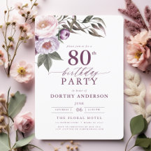 Elegant Plum Lila Blommigt Script 80:e födelsedage
