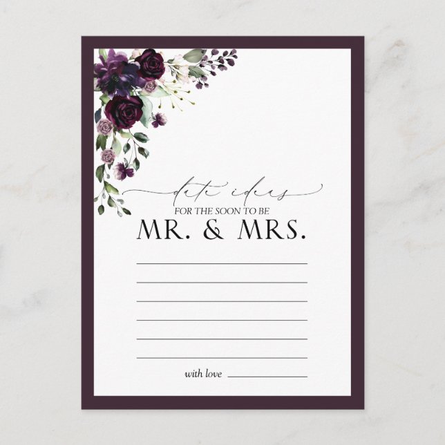 Elegant Plum Lila Blommigt Vattenfärgsdatumikoner  Vykort (Framsida)