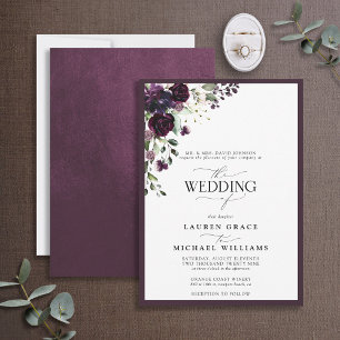 Elegant Plum Lila Blommigt Vattenfärgskript Inbjudningar