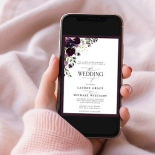 Elegant Plum Lila Blommigt Vattenfärgskript Inbjudningar
