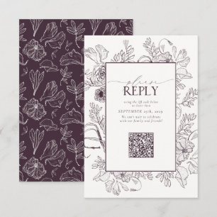 Elegant Plum Lila Bröllop QR-kod Svara OSA Kort