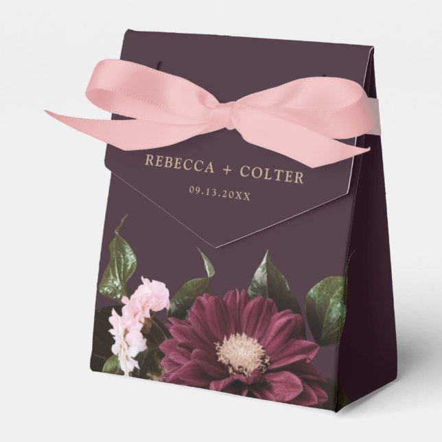 Elegant Plum Lila Burgundy Blommigt Bröllop Presentaskar (Framsidan Sidan)