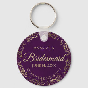 Elegant Plum Lila & Guld Bridesmaid Bröllop Gift Nyckelring