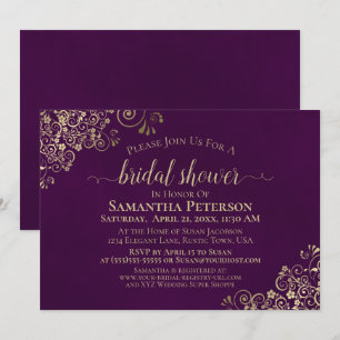 Elegant Plum Lila & Guld Frilly Möhippa Inbjudningar
